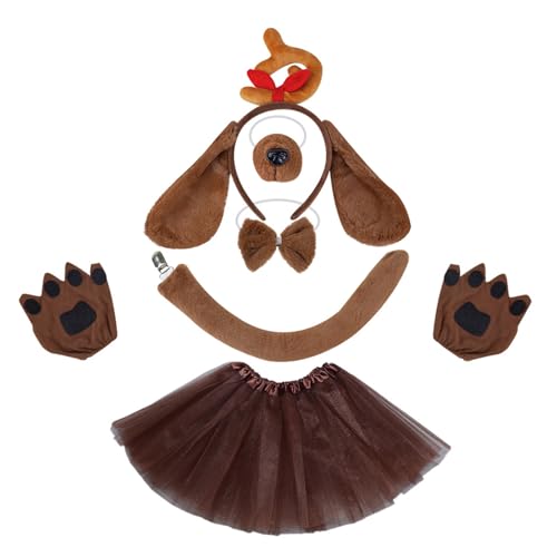 KASFDBMO Hundekostüm-Set mit Stirnband, Nasenschwanz, Fliege, Handschuh und Rock, für Kinder, Jungen, Mädchen, Weihnachten, Halloween von KASFDBMO