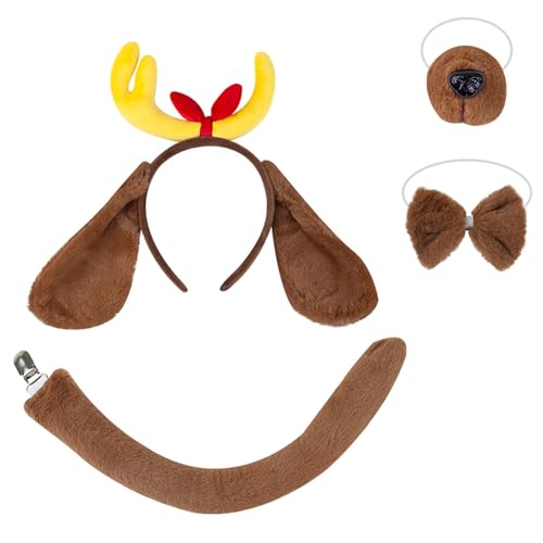 KASFDBMO Hundekostüm-Set mit Stirnband, Nasenschwanz, Fliege, Handschuh und Rock, für Kinder, Jungen, Mädchen, Weihnachten, Halloween von KASFDBMO
