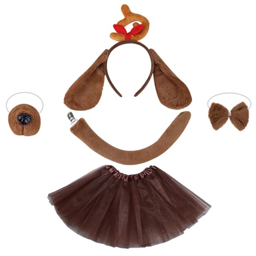 KASFDBMO Hundekostüm-Set mit Stirnband, Nasenschwanz, Fliege, Handschuh und Rock, für Kinder, Jungen, Mädchen, Weihnachten, Halloween KASFDBMO Hundekostüm-Set mit Stirnband, Nasenschwanz, Fliege, Handschuh und Rock, für Kinder, Jungen, Mädchen, Weihnachten, Halloween von KASFDBMO