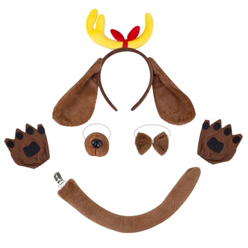 KASFDBMO Hundekostüm-Set mit Stirnband, Nasenschwanz, Fliege, Handschuh und Rock, für Kinder, Jungen, Mädchen, Weihnachten, Halloween KASFDBMO Hundekostüm-Set mit Stirnband, Nasenschwanz, Fliege, Handschuh und Rock, für Kinder, Jungen, Mädchen, Weihnachten, Halloween von KASFDBMO