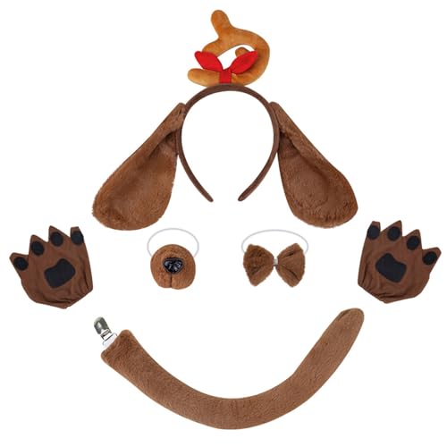 KASFDBMO Hundekostüm-Set mit Stirnband, Nasenschwanz, Fliege, Handschuh und Rock, für Kinder, Jungen, Mädchen, Weihnachten, Halloween von KASFDBMO