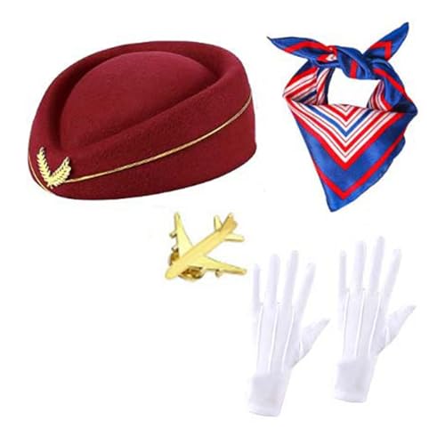 KASFDBMO Stewardess Kostüm Zubehör für Damen mit Flugbegleiterhut Flugzeugnadeln Lufthostessen Cosplay Kostüm Zubehör KASFDBMO Stewardess Kostüm Zubehör für Damen mit Flugbegleiterhut Flugzeugnadeln Lufthostessen Cosplay Kostüm Zubehör von KASFDBMO