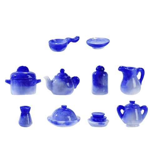 KASNLSAC Harzpuppenhauszubehör 10 PCs Tee -Set Miniatur Teekannenuntertannen Küchenmodell Requisiten für 1/6 1/12 Skala Dekor winziger Party Mini -Service 10pcs von KASNLSAC
