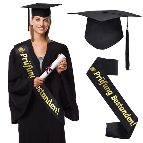 KASURE Prüfung Bestanden Schärpe mit Absolventenhut, Schwarz Gold Graduation 2025 Deko Set Bachelor Hut mit Abitur Schärpe Abschluss Schärpe Doktorhut Graduation Hat Geschenkidee Abschluss Hut Unisex KASURE Prüfung Bestanden Schärpe mit Absolventenhut, Schwarz Gold Graduation 2025 Deko Set Bachelor Hut mit Abitur Schärpe Abschluss Schärpe Doktorhut Graduation Hat Geschenkidee Abschluss Hut Unisex von KASURE