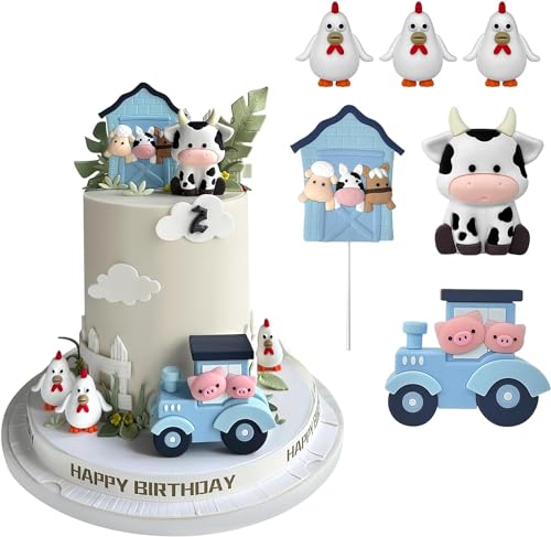 6 Stück Bauernhof tier cake topper,cupcake tierfiguren spielzeug,kuchen deko geburtstag,bauernhof geburtstag deko,für kuchen dekoration kindergeburtstag(Blau) von KATELUO