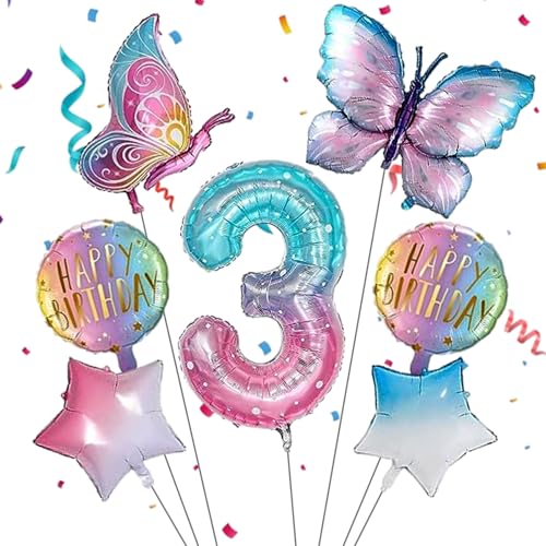 7Pcs schmetterling ballon,schmetterling deko geburtstag 3,schmetterling luftballon 3,geburtstag deko 3 jahre mädchen,geeignet für Mädchen-Geburtstagsparty-Dekoration, Themenparty Dekoration von KATELUO