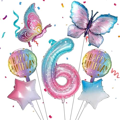 7Pcs schmetterling ballon,schmetterling deko geburtstag 6,schmetterling luftballon 6,geburtstag deko 6 jahre mädchen,geeignet für Mädchen-Geburtstagsparty-Dekoration, Themenparty Dekoration von KATELUO