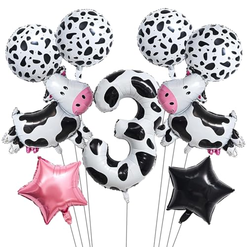 9Pcs Kuh Ballon,Luftballons 3 Jahr Geburtstag Kuh,Tier Luftballons Bauernhof,Luftballons Bauernhof 3 Jahr,Geeignet für Kindergeburtstage, Bauernhof-Themenpartys von KATELUO