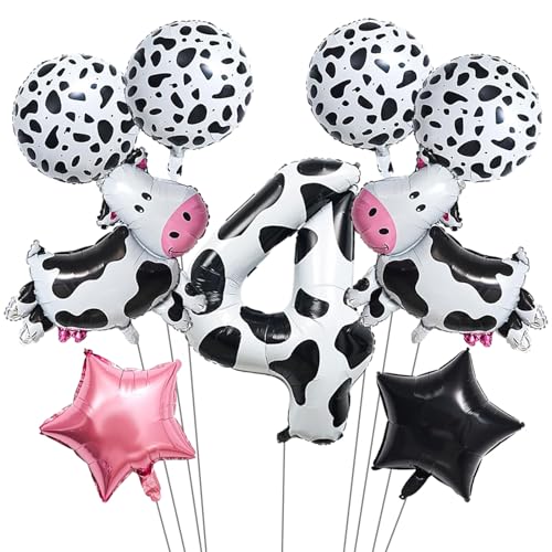 9Pcs Kuh Ballon,Luftballons 4 Jahr Geburtstag Kuh,Tier Luftballons Bauernhof,Luftballons Bauernhof 4 Jahr,Geeignet für Kindergeburtstage, Bauernhof-Themenpartys von KATELUO