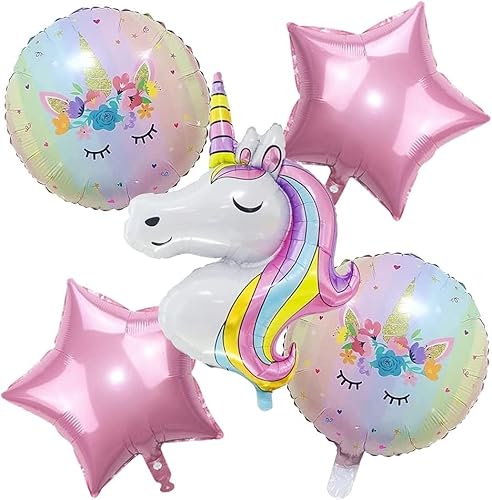 Einhorn Luftballons Geburtstag, 5 Stück Luftballons Einhorn Ballons Geburtstag Mädchen, Luftballons Deko Geburtstag, Kindergeburtstag Luftballons Mädchen, Folienballon Geburtstag Deko für Mädchen von KATELUO