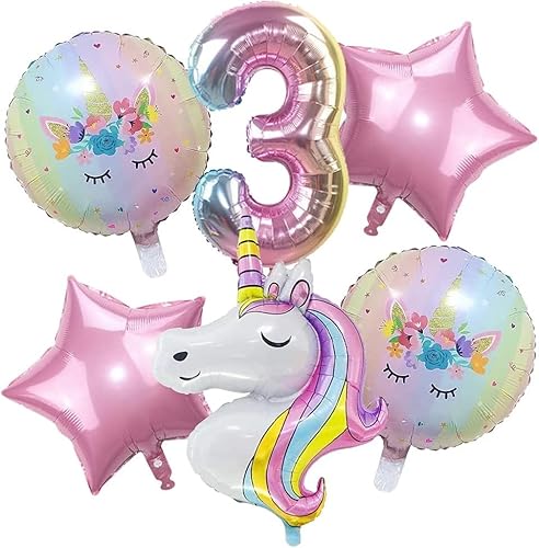 Einhorn Luftballons Geburtstag 3 Jahre, 6 Stück Einhorn Luftballons Mädchen, Luftballons 3. Geburtstag Mädchen, Einhorn Ballons Geburtstag, Helium Folienballon Kindergeburtstag Deko für Mädchen von KATELUO