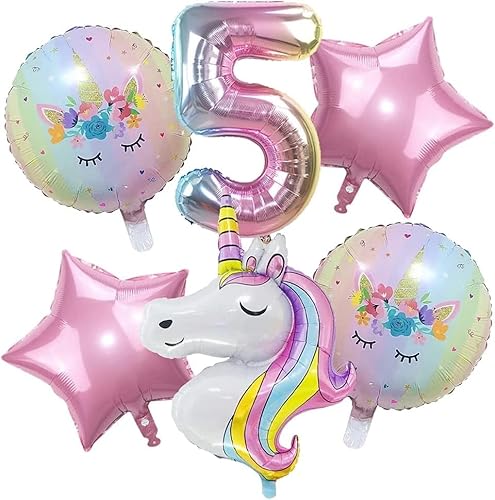 Einhorn Luftballons Geburtstag 5 Jahre, 6 Stück Einhorn Luftballons Mädchen, Luftballons 5. Geburtstag Mädchen, Einhorn Ballons Geburtstag, Helium Folienballon Kindergeburtstag Deko für Mädchen von KATELUO