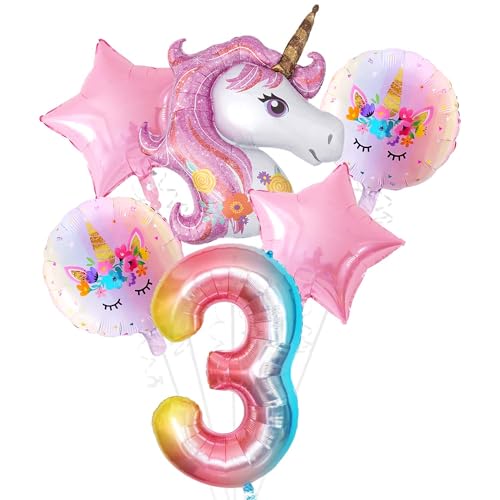 Geburtstag luftballon Einhorn, Einhorn Geburtstag Deko, Einhorn Luftballons Set, Runde Einhorn Geburtstags Luftballon, Einhorn 3 Geburtstag Deko Mädchen Party Dekoration Luftballons von KATELUO