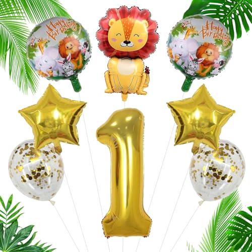 Happy Ballon Löwe 1 Geburtstag, 8pcs Luftballon 1 Geburtstag, Folienballon Geburtstag Löwe, Kindergeburtstag Deko 1 Jahre, Geeignet als Dekoration zum 1. Geburtstag von KATELUO