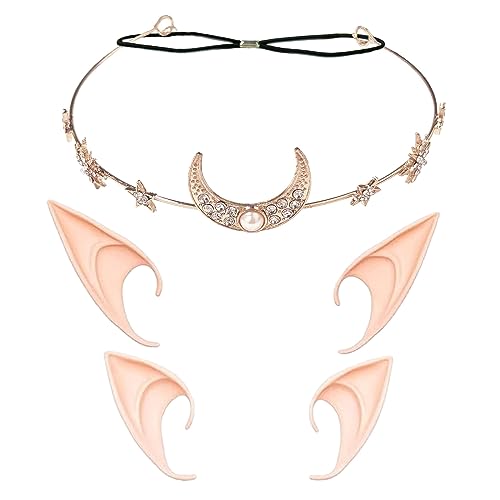 KATELUO Boho Kopfkette Mond,2 Paar Elfenohren,Haarband Mond,Elfen Haarschmuck,Kopfschmuck Elfe,Geeignet für Frauen Und Mädchen Maskerade Halloween Hochzeiten KATELUO Boho Kopfkette Mond,2 Paar Elfenohren,Haarband Mond,Elfen Haarschmuck,Kopfschmuck Elfe,Geeignet für Frauen Und Mädchen Maskerade Halloween Hochzeiten von KATELUO