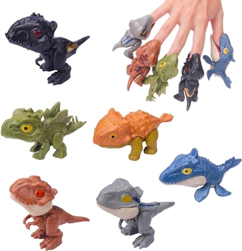 KATELUO Dino Biss Finger, 6pcs Dinosaurier Finger Spielzeug, Kleine Dinosaurier Figuren Set, Dinosaurier Spielzeug, Geeignet für Kinder, Jungen und Mädchen, Schnapp-Dinosaurier-Spielzeug von KATELUO