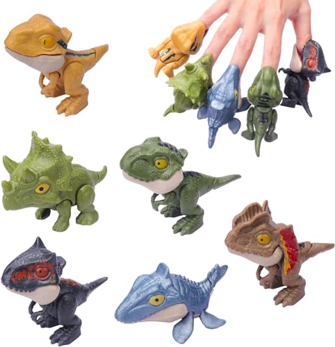 KATELUO Dino Biss Finger, 6pcs Dinosaurier Finger Spielzeug, Kleine Dinosaurier Figuren Set, Dinosaurier Spielzeug, Geeignet für Kinder, Jungen und Mädchen, Schnapp-Dinosaurier-Spielzeug von KATELUO