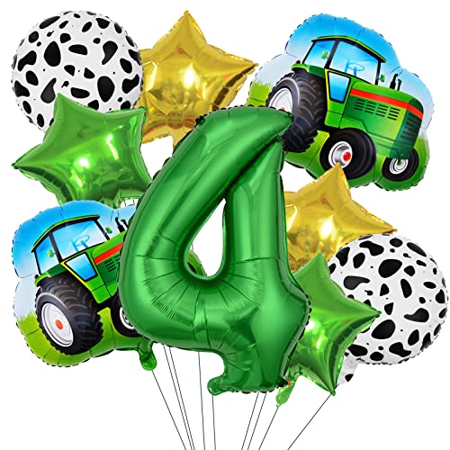 KATELUO Luftballons Geburtstag 4 Jahre, Luftballon 4. Geburtstag, Folienballon Traktor Ballon 4. Geburtstag, Luftballon Traktor Deko Grün Traktor Geburtstag Dekoration für Jungen Party Dekoration von KATELUO