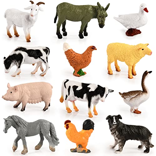 KATELUO Mini Bauernhof Tierfiguren, 12pcs Tiere Figuren, Bauernhof Tierfiguren Spielzeug, RealistischeTierfiguren Sammlung, Tierfiguren Bauernhof Set, Pädagogisches Lernspielzeug von KATELUO