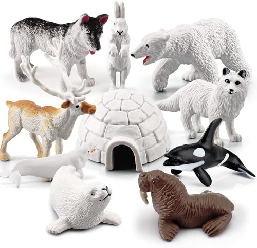 KATELUO Polartiere, 10pcsArktis Spielzeug, Polartiere Figuren, Polartiere Spielzeug, Pinguin Eisbär, Geeignet als Heimdekoration, Weihnachtsdekoration, Kuchendekoration von KATELUO
