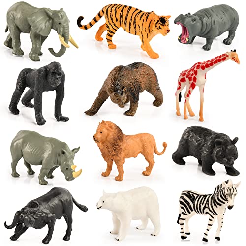 KATELUO Tiere Figuren, 12pcs Mini Bauernhof & Dschungel Zoo Tierfiguren, Realistische Tierfiguren Sammlung, Pädagogisches Lernspielzeug von KATELUO