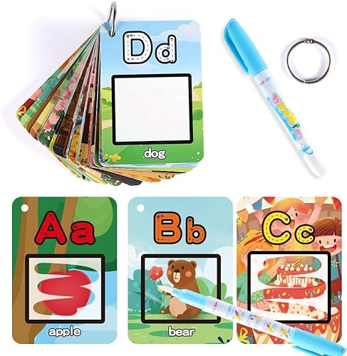 ABC Lernkarten für Kinder, Früherziehungs Zeichenkarten für Kinder mit 2 Wasserpinsel, Ich lerne Buchstaben, Lernspiele ab 3 Jahren - Buchstaben Spiel Kindergarten, Kleinkind Montessori Lernspielzeug von KATELUO