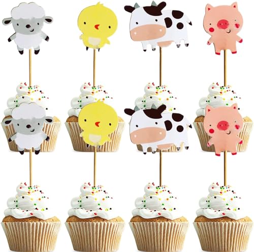 Pappbecher Cupcake Toppers, 24 Stück Cake Toppers Zoo Cupcake,Tier Cupcake Topper,Zoo Kuchen Deko Cake Topper Geburtstag, für Kinder Baby Party Geburtstag Party Kuchen Dekoration von KATELUO