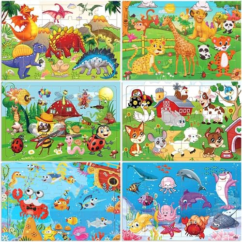 Set Kinder Holzpuzzle, 6 Teiliges Spielzeug Puzzle, Vorschulalter Lernspielzeug Puzzle, Kinderpuzzle Holzspielzeug, Montessori Holzpuzzle Spiele für Kinder, Geschenke für Kinder ab 3 Jahren (A) von KATELUO