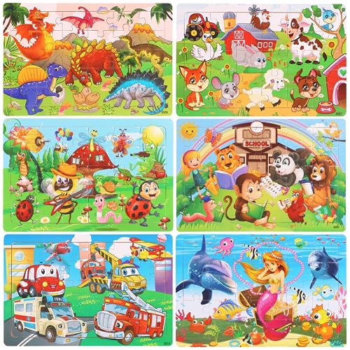 Set Kinder Holzpuzzle, 6 Teiliges Spielzeug Puzzle, Vorschulalter Lernspielzeug Puzzle, Kinderpuzzle Holzspielzeug, Montessori Holzpuzzle Spiele für Kinder, Geschenke für Kinder ab 3 Jahren (B) von KATELUO