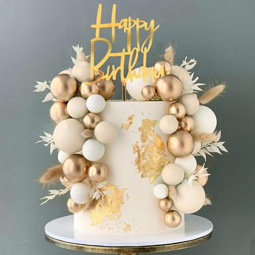 Tortendeko Kugeln, 50 PCS Kuchen Dekoration Kugel, Schaum Ball Kuchen, Mini Ballon Kuchen Topper, Tortendeko Geburtstag, Happy Birthday Cake Topper für Geburtstage, Hochzeiten, Babyparty (Khaki) von KATELUO