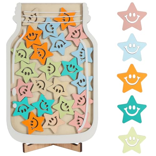 KATIMI Belohnungsglas für Kinder, Belohnungsglas Klassenzimmer, Kinder Belohnungssystem mit 25 Sternen, Star Reward Jars, Sternglas Belohnungsglas mit Holzhalter für motivierende Verhaltensbelohnungen KATIMI Belohnungsglas für Kinder, Belohnungsglas Klassenzimmer, Kinder Belohnungssystem mit 25 Sternen, Star Reward Jars, Sternglas Belohnungsglas mit Holzhalter für motivierende Verhaltensbelohnungen von KATIMI