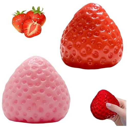 2pcs Erdbeere Plüschtier Silikon Quetschspielzeug Dekompression Entlüftung Spielzeug Erdbeere Stofftier Party Dekoration Erdbeere Stofftier Geburtstagsgeschenk (Rosa + Rot) von KATVVYE