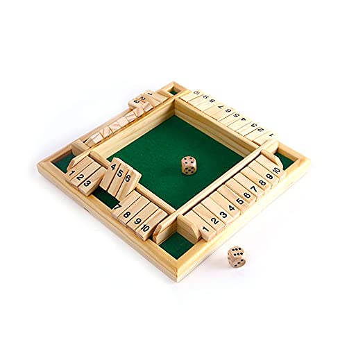 KAV 2 und 4 Spieler Shut the Box Holztisch Brettspiel Seite mit 10 Zahlen | Holzwürfel für Mathematik und Puzzlespiel für Kinder und Erwachsene - 22,5 x 22,5 x 4 cm von KAV