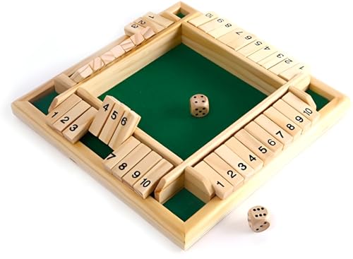 KAV 2 und 4 Spieler Shut the Box Holztisch Brettspiel Seite mit 10 Zahlen | Holzwürfel für Mathematik und Puzzlespiel für Kinder und Erwachsene - 22,5 x 22,5 x 4 cm von KAV