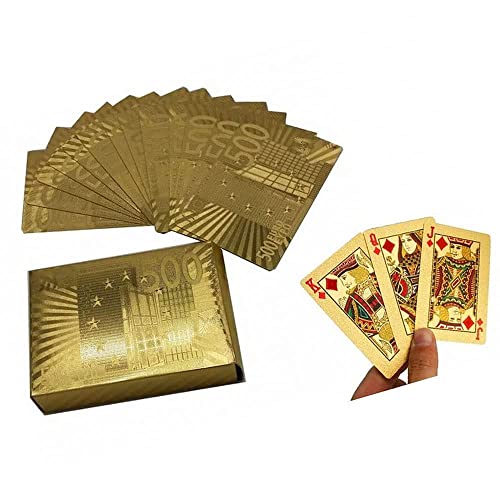 KAV Vergoldete Poker-Spielkarten – klassisches Zaubertricks-Werkzeug und Kartenspiel für Pokerspieler, Familie, Party, Grillen, Spiel (Gold – Euro-Stil-Deck) von KAV