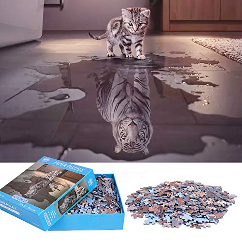 1000 Teile Puzzle für Erwachsene, hochwertige recycelbare Materialien und hochauflösender Druck, Familienspiel, Teambuilding, Geschenk und Geschenk für Liebhaber oder Freunde (Katze und Tiger) von KAVAVO