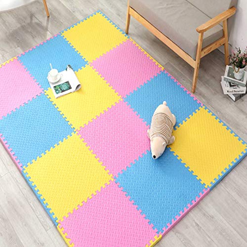 Eva-Bodenmatte, extra große Krabbel-Spielmatte, Bodenschutz, für Übungs-Yoga-Spielzimmer – perfekte Heimdekoration, rosa + gelb + blau, 16 von KAYEF