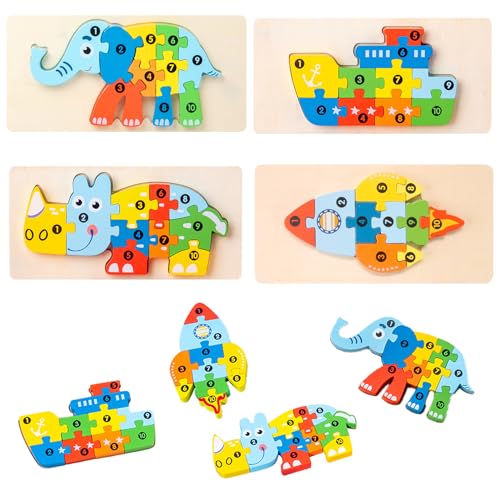 KAYSENSUK 4 Stück Holzpuzzle, für Kleinkinder von 3 Jahren, Montessori Spielzeug für Kinder ab 1-3 Jahren, Hölzerne Dinosaurier Puzzles für Kleinkinder, Geschenk für 2-4 jährige Jungen und Mädchen KAYSENSUK 4 Stück Holzpuzzle, für Kleinkinder von 3 Jahren, Montessori Spielzeug für Kinder ab 1-3 Jahren, Hölzerne Dinosaurier Puzzles für Kleinkinder, Geschenk für 2-4 jährige Jungen und Mädchen von KAYSENSUK