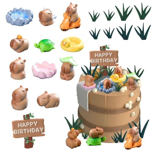 Capybara-Kuchenaufsätze, Happy Birthday-Kuchenaufsatz mit Harz-Tieren, Mini-Capybara-Kuchendekoration, Capybara-Party-Dekorationen für Geburtstagskuchen, 20 Stück von KAZGVN