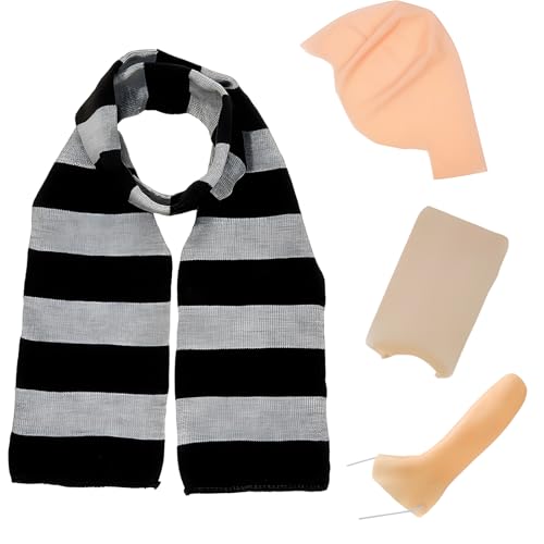 KAZGVN Glatzenmütze, Halloween-Kostüm-Zubehör, 4-teiliges Set mit Schal, kahle Kappe, lange Nase, Haarnetze, kahle Kappen für Cosplay, Halloween, Party, Erwachsene, Kinder, Rollenspiel von KAZGVN