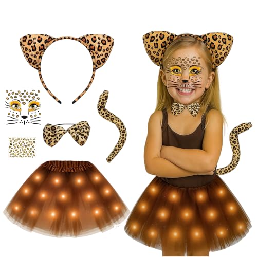 KAZGVN Leoparden-Kostüme, Kinder-Halloween-Kostüme, 6-teiliges Geparden-Kostüm, Kinder-Set mit Leopardenohren, Stirnband, Fliege, Schwanz, Tutu, Rock, Aufkleber, Leoparden-Zubehör für Karneval KAZGVN Leoparden-Kostüme, Kinder-Halloween-Kostüme, 6-teiliges Geparden-Kostüm, Kinder-Set mit Leopardenohren, Stirnband, Fliege, Schwanz, Tutu, Rock, Aufkleber, Leoparden-Zubehör für Karneval von KAZGVN