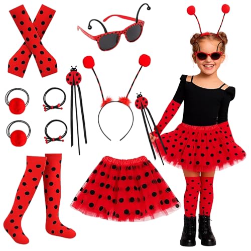 Marienkäfer-Kostüm für Kinder, Halloween-Kostüme für Kinder, 10 Stück Tierkostüm-Zubehör, rotes Punkt-Tutu für Mädchen, Marienkäfer-Kostüme Set für Halloween-Party, Fasching, Geburtstag, Karneval Marienkäfer-Kostüm für Kinder, Halloween-Kostüme für Kinder, 10 Stück Tierkostüm-Zubehör, rotes Punkt-Tutu für Mädchen, Marienkäfer-Kostüme Set für Halloween-Party, Fasching, Geburtstag, Karneval von KAZGVN