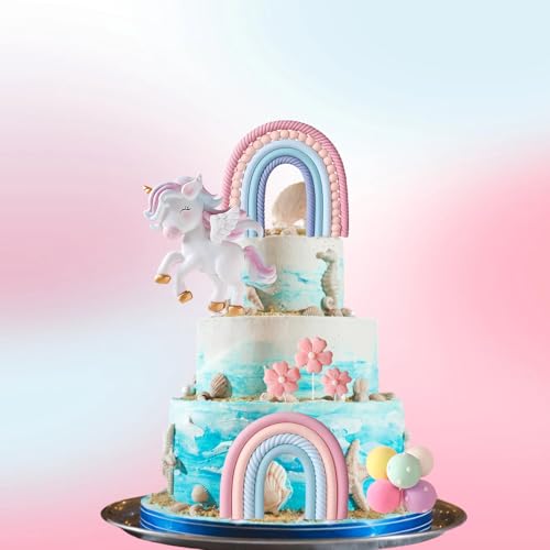 Einhorn Cake Topper Set - 3D Regenbogen Kuchen Dekorationen für Geburtstagsfeiern | Einhorn Thema Fondant Topper mit Regenbogen Bögen & Deko Kugeln von KBCYRT