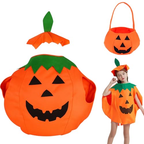 KBCYRT Halloween Kostüme, Kürbis Kostüm Erwachsene, Halloween Outfit für Damen, Komplettes Set mit Hut und Tasche, Festliche Partykleidung für Cosplay von KBCYRT