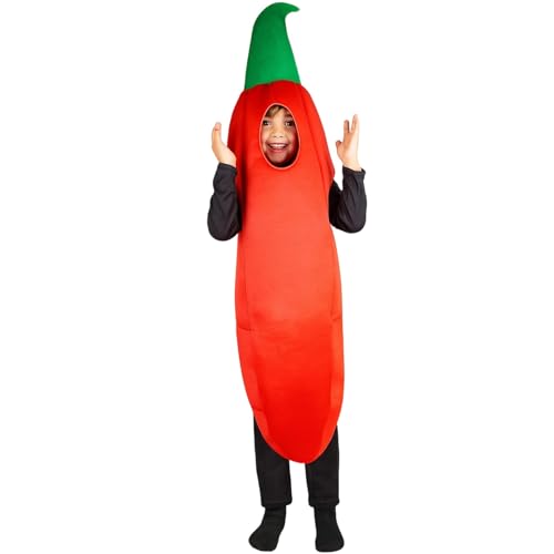 KBCYRT Rotes Chili-Pfeffer-Kostüm, lustiges Kostüm für Erwachsene, Damen und Herren, Halloween-Kostüme für Erwachsene, Damen, lustiges Kostüm, Party-Kostüm für Männer, Damen-Kostüme, 120 cm Länge von KBCYRT