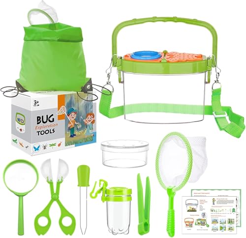 KBIBCK 11 Stück Forscherset Outdoor Spielzeug Set, mit Insektenfänger, Becherlupe, Mikroskop, Pinzette, Kordelzugbeutel Camping Naturerkundungen Geschenk für Junge und Mädchen ab 3 6 Jahre KBIBCK 11 Stück Forscherset Outdoor Spielzeug Set, mit Insektenfänger, Becherlupe, Mikroskop, Pinzette, Kordelzugbeutel Camping Naturerkundungen Geschenk für Junge und Mädchen ab 3 6 Jahre von KBIBCK