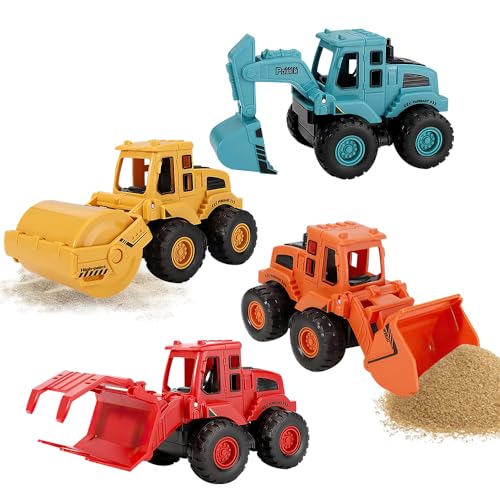 KBIBCK 4 Stück Baufahrzeuge Spielzeug, Sandspielzeug Bagger Sandkasten, Baustellen Fahrzeuge Sandspielzeug Bagger, Bagger Spielzeug Traktor Bulldozer Diecast Vehicle Für Jungen, Kinder von KBIBCK