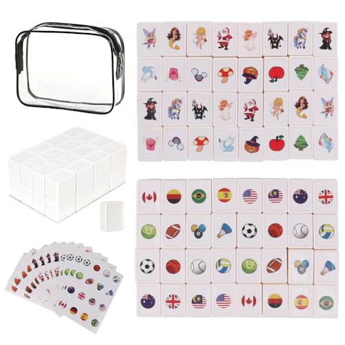 KBIBCK 65 Blöcke Seaside Escape Spiel, 30mm Escape Spiel Blöcke, Seaside Escape Game Blocks Mahjong mit 3 Set Aufkleber, National Flag Pattern Mahjong, Mini Mahjongs Set für Familie Reise Spiel (B) von KBIBCK
