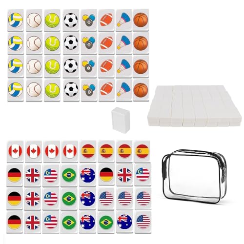 KBIBCK 65 Blöcke Seaside Escape Spiel, 30mm Escape Spiel Blöcke, Seaside Escape Game Blocks Mahjong mit Aufkleber, National Flag Pattern Mahjong, Mini Mahjongs Set für Familie Reise Spiel Partytreffen von KBIBCK