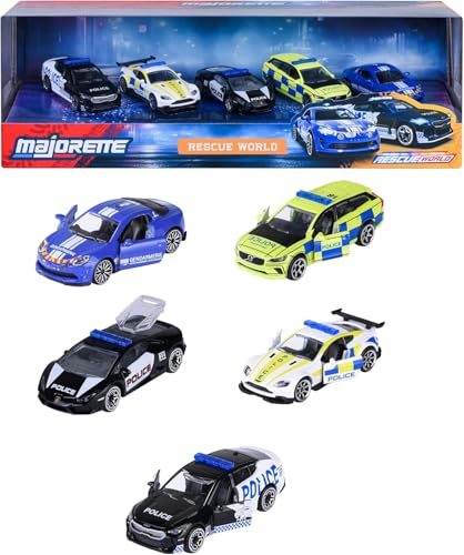 KBIBCK Auto-Set Rescue World (5 Autos) - 5 Internationale Polizeiautos aus Metall mit Freilauf, Federung & beweglichen Teilen, Polizei-Spielzeug für Kinder ab 3 Jahre, je 7,5 cm von KBIBCK